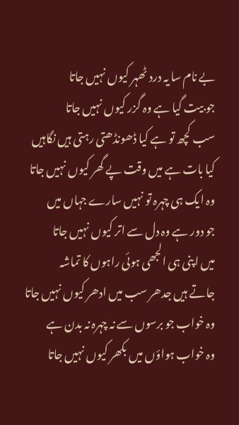 Be-Nam Sa Ye Dard Thahar Kyun Nahin Jata - Urdu Poetry
