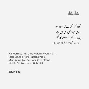 Jaun Elia 2 line poetry Jaun Elia deep quotes Jaun Elia sad shayari Jaun Elia poetry images Jaun Elia emotional poetry Jaun Elia famous lines