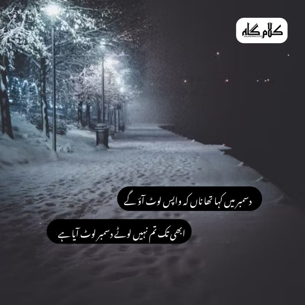 December poetry in Urdu two lines sad December poetry Urdu December romantic shayari Urdu December cold weather poetry December quotes in Urdu with images December shayari for Instagram best December poetry urdu images December night poetry in Urdu December memories poetry December winter shayari urdu